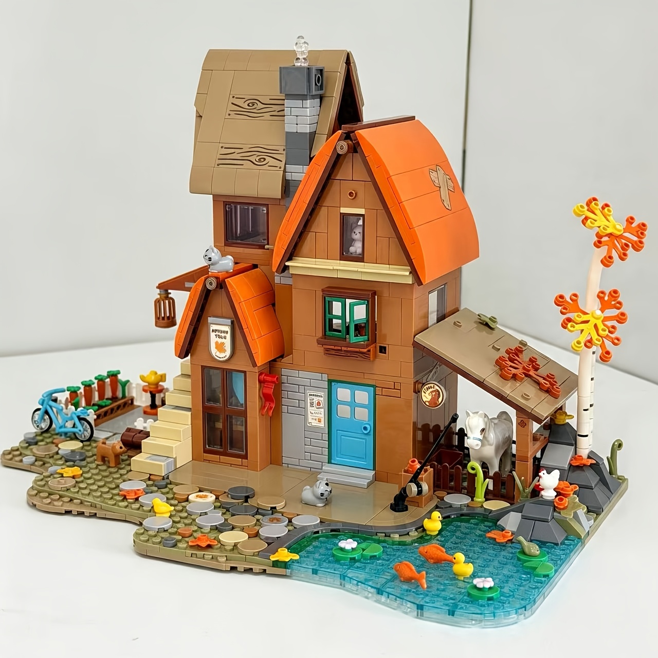 Healing Forest Autumn House Double-Layer Vintage Block Model